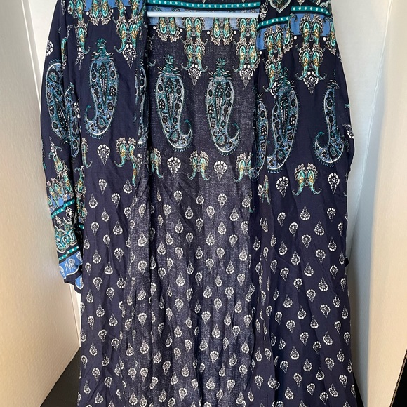 Maxi Kimono Cardigan beach cover up paisley print one size women navy blue boho - Picture 7 of 7